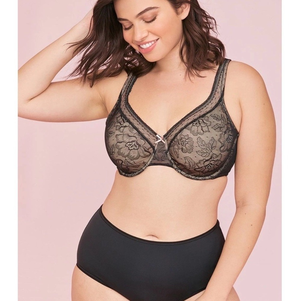Cacique Lane Bryant Bra Black Lace Unlined Full Coverage NWT Sz 44DDD